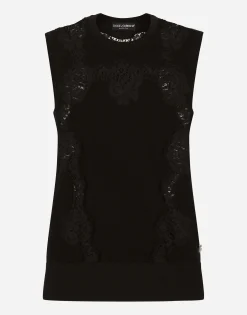 Cashmere and silk sweater with lace inlay