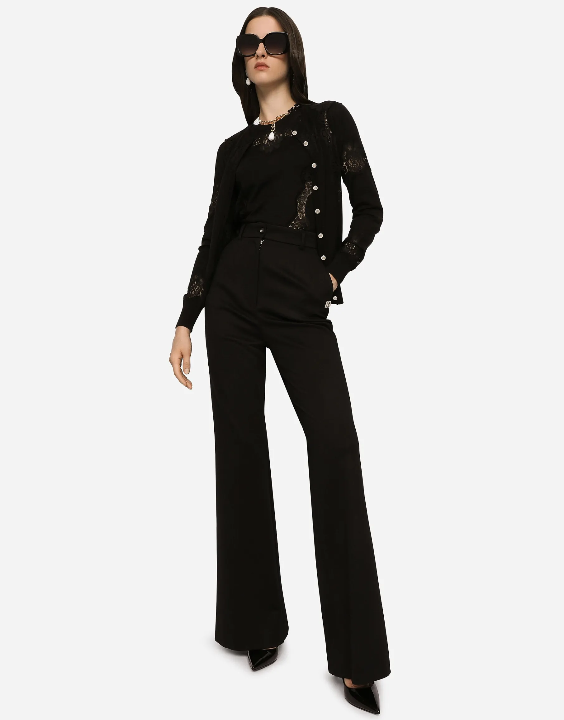 Cashmere and silk sweater with lace inlay