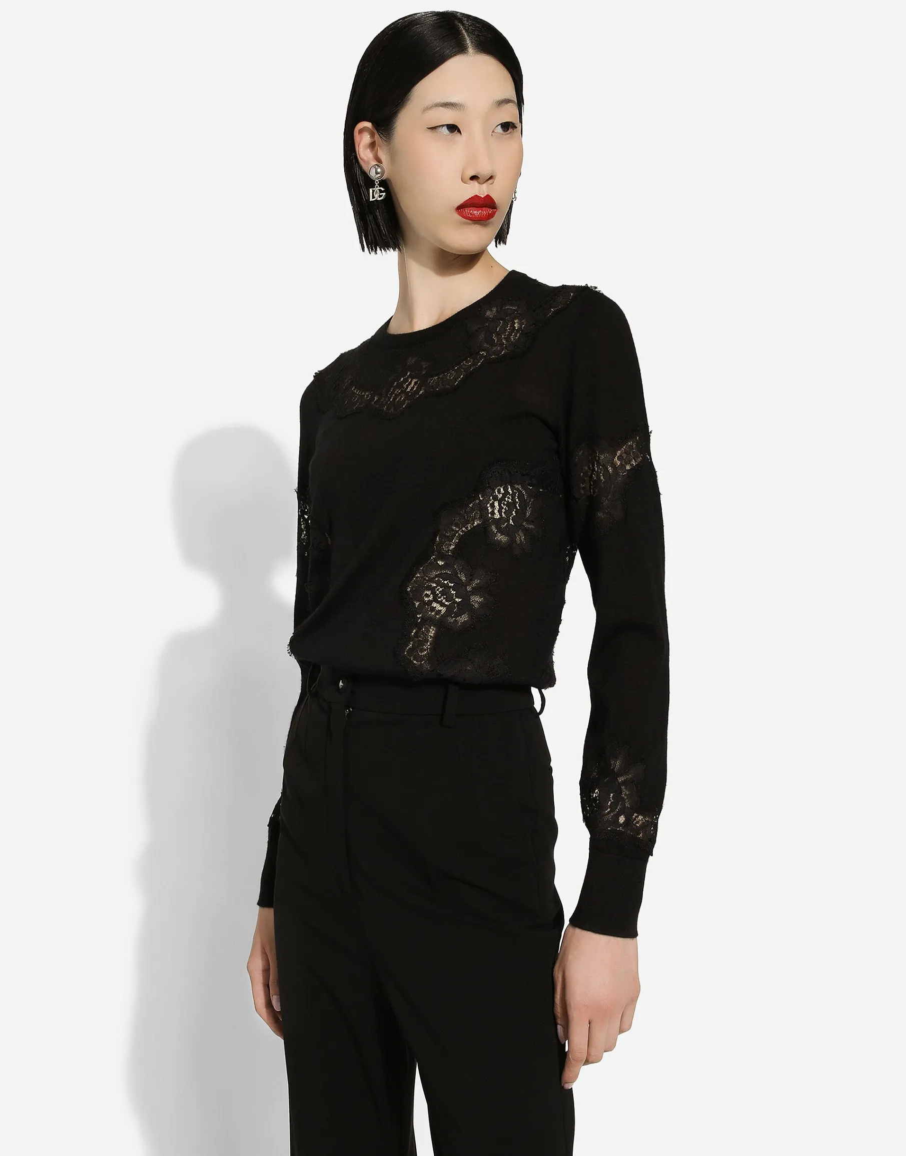Cashmere and silk sweater with lace inlay