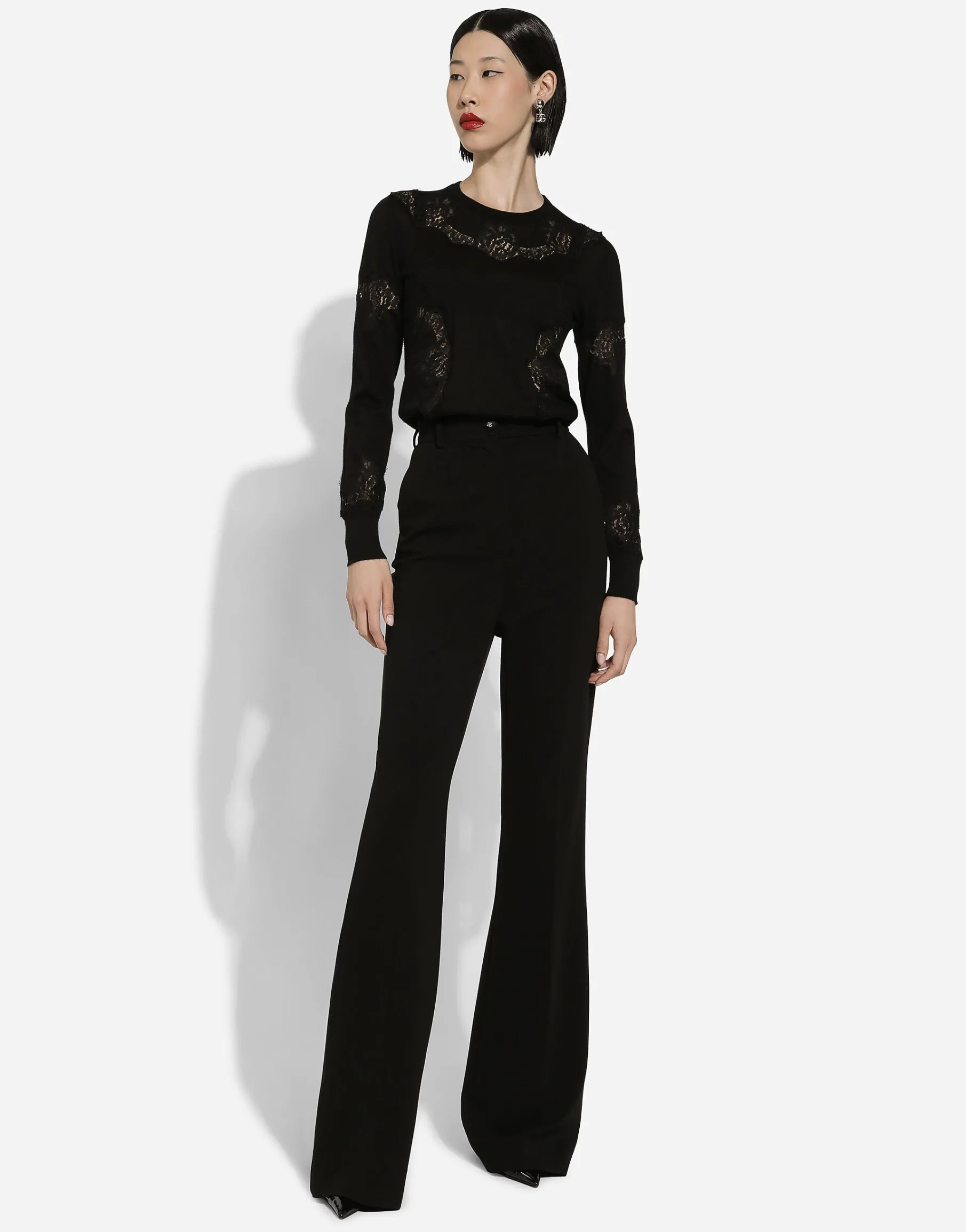 Cashmere and silk sweater with lace inlay