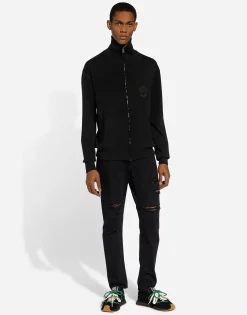 Cashmere and silk zip-up sweatshirt with DG patch