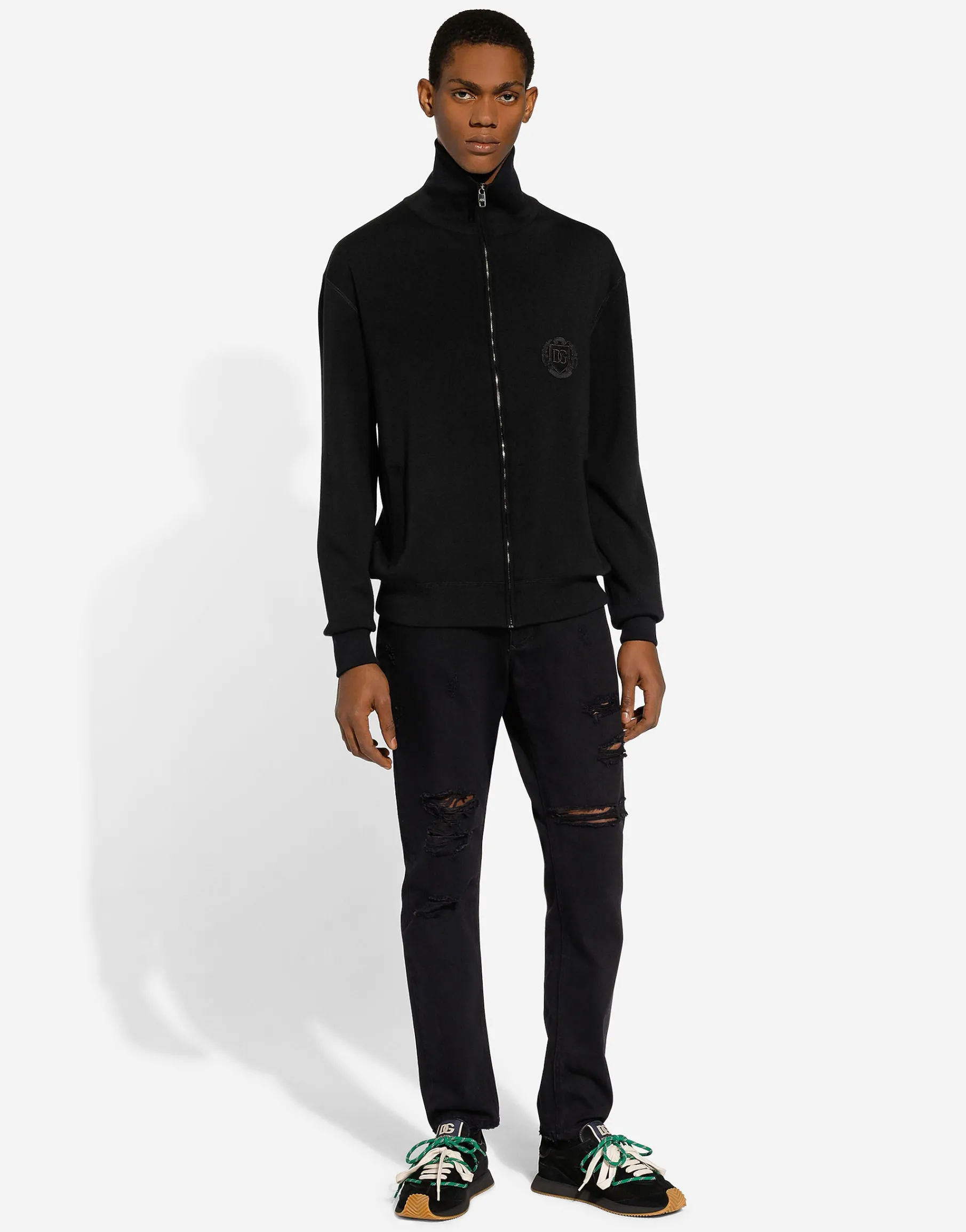 Cashmere and silk zip-up sweatshirt with DG patch
