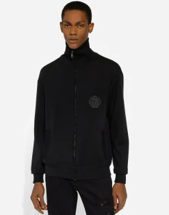 Cashmere and silk zip-up sweatshirt with DG patch