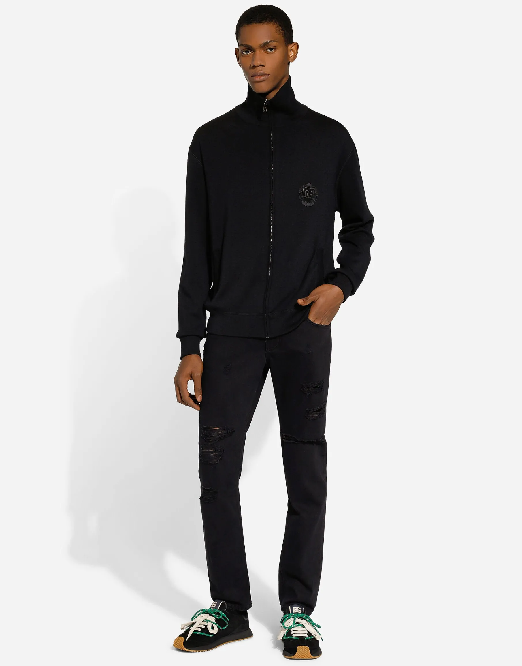 Cashmere and silk zip-up sweatshirt with DG patch