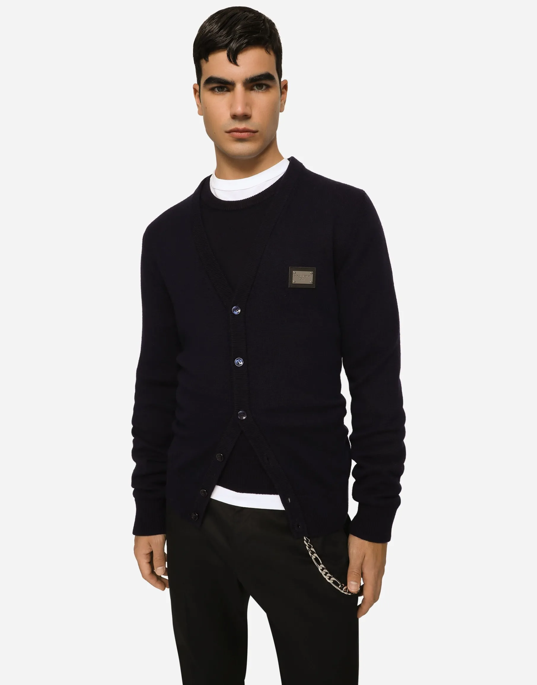 Cashmere and wool cardigan with branded tag