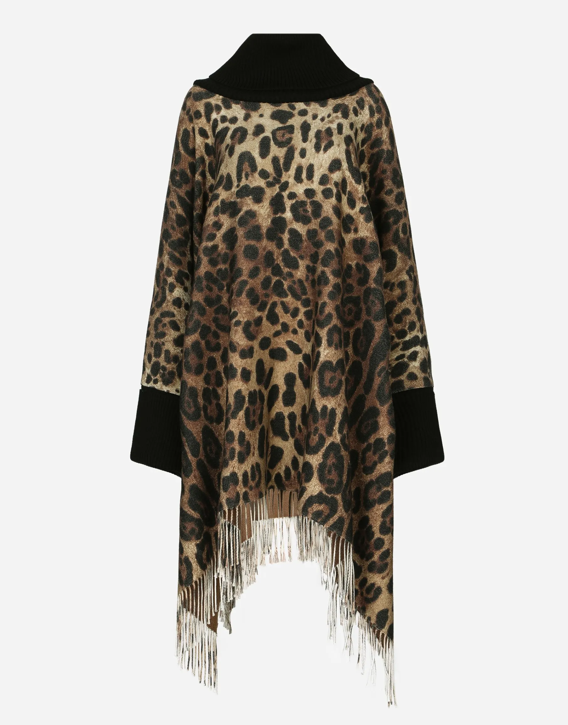 Cashmere and wool poncho with fringing