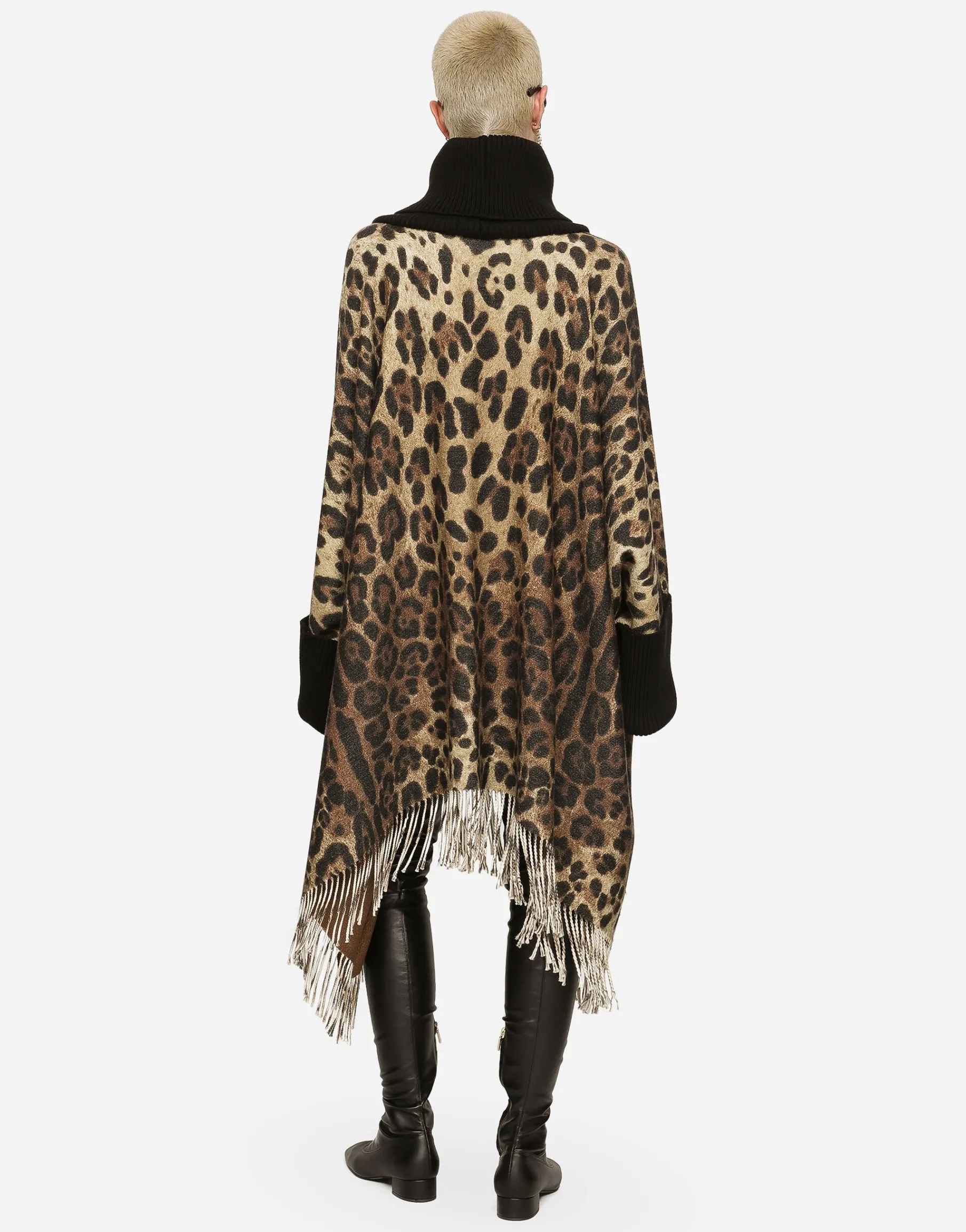 Cashmere and wool poncho with fringing