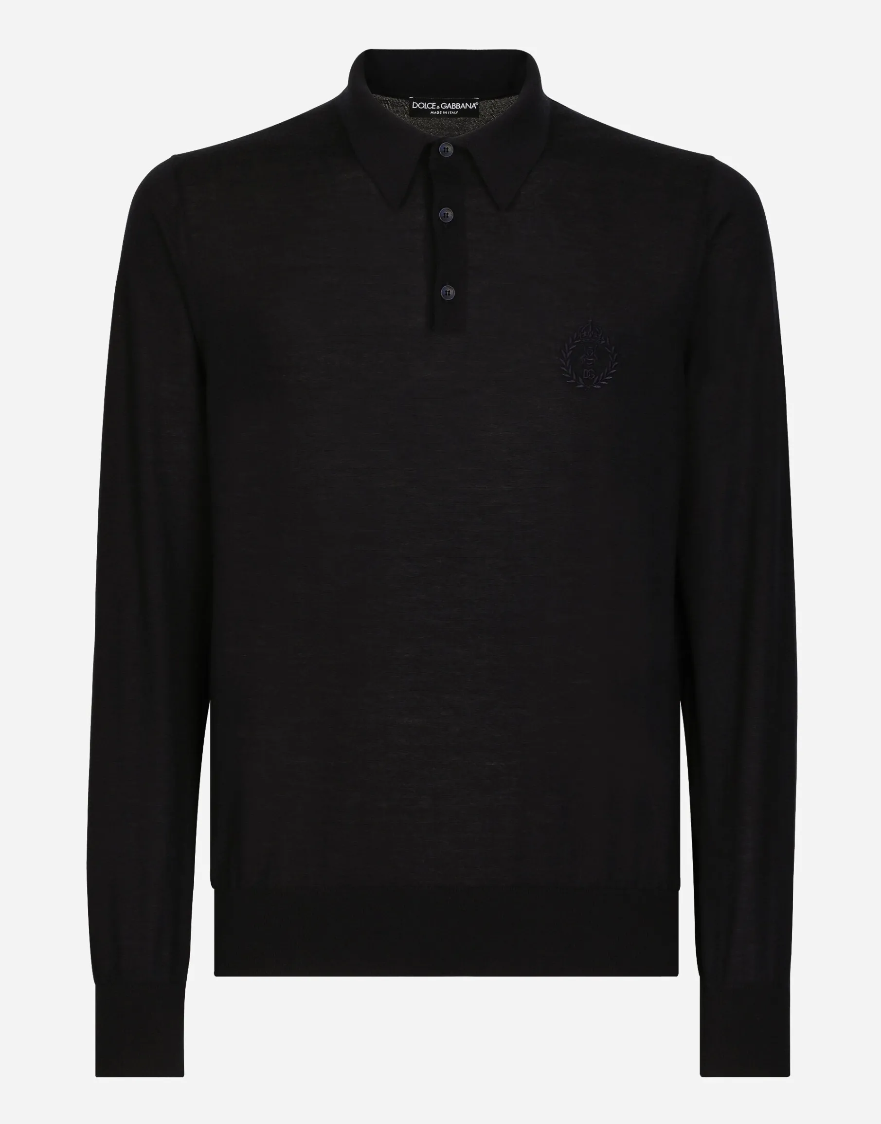 Cashmere polo-style sweater with DG logo embroidery