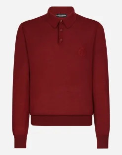 Cashmere polo-style sweater with DG logo embroidery
