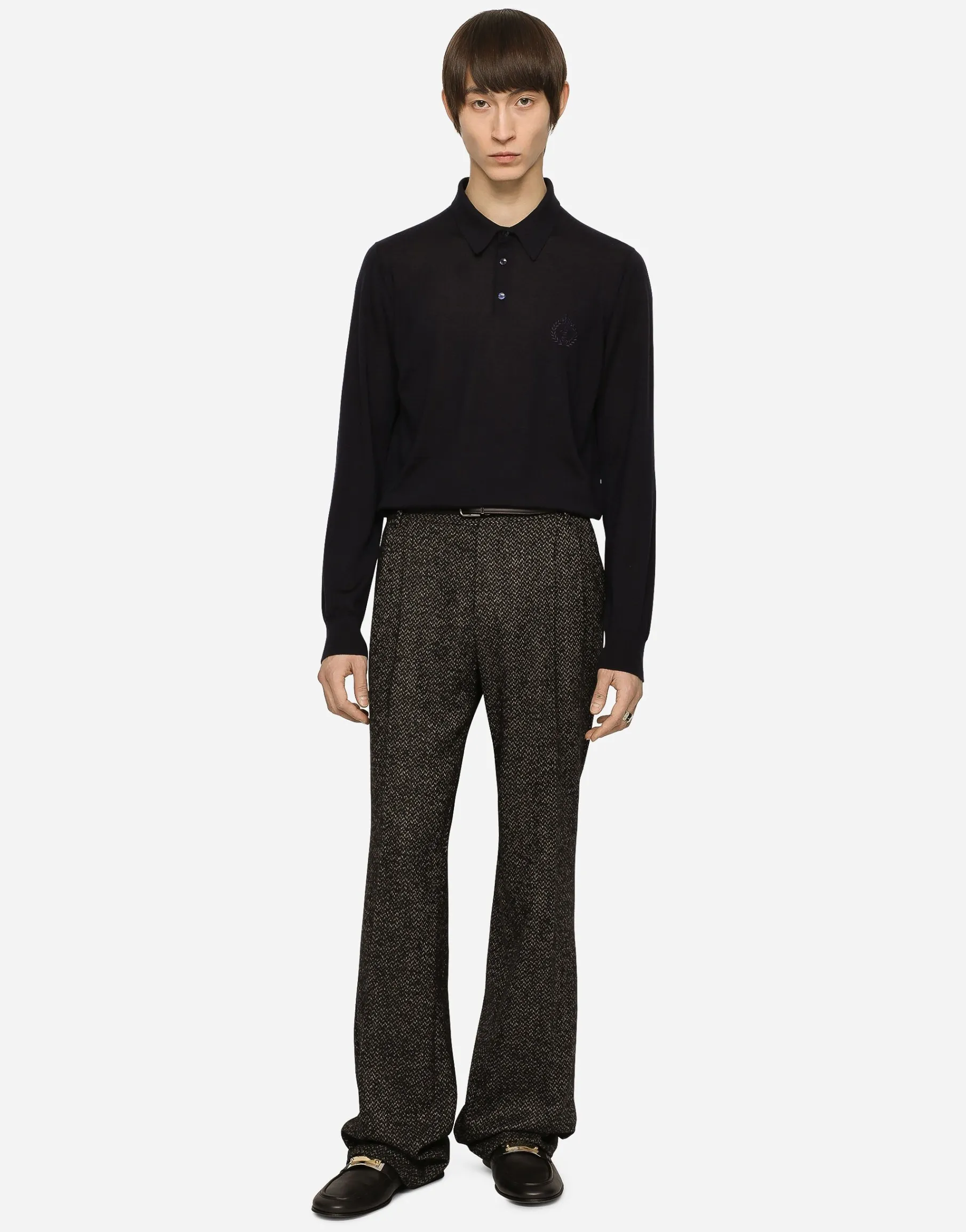 Cashmere polo-style sweater with DG logo embroidery