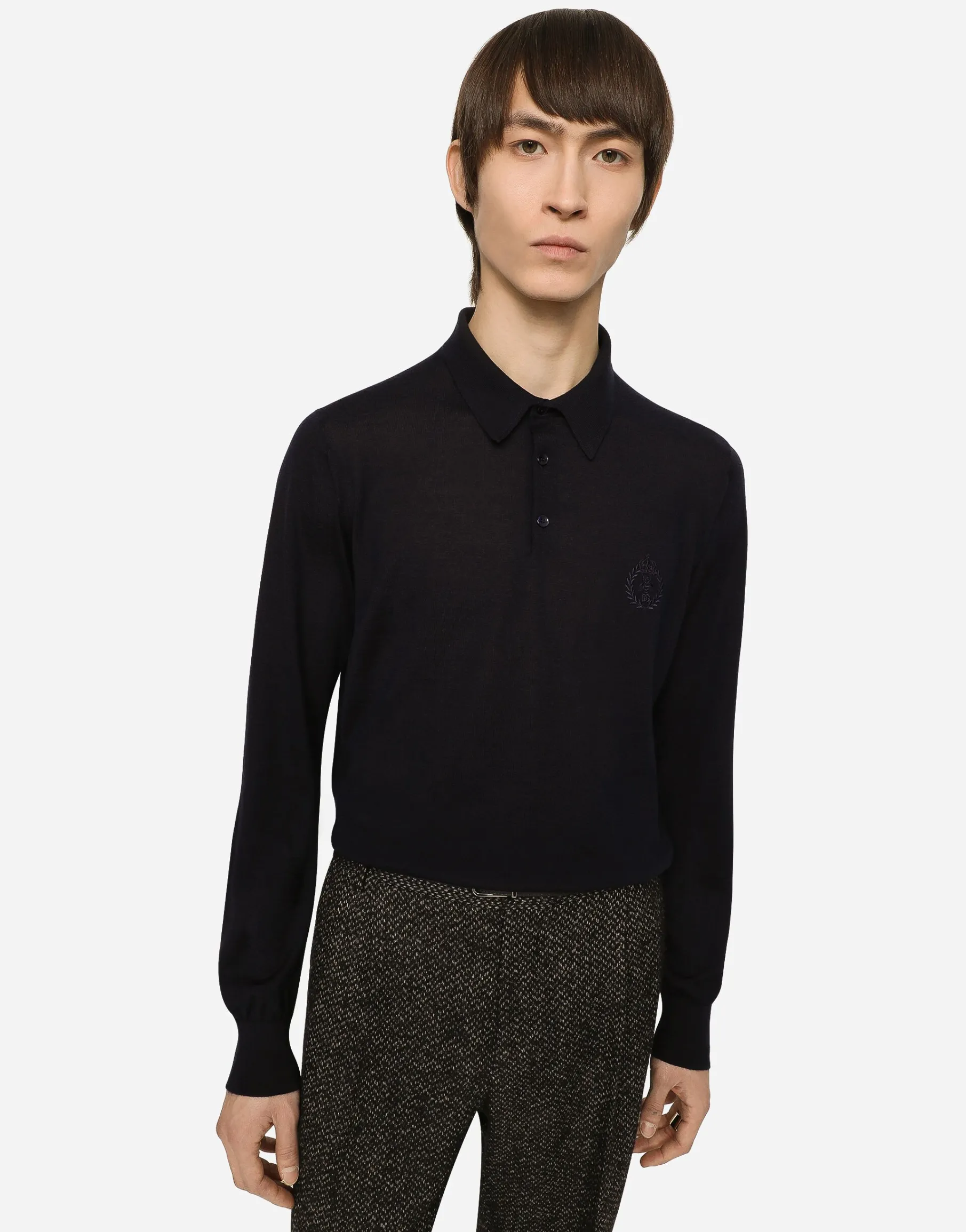 Cashmere polo-style sweater with DG logo embroidery