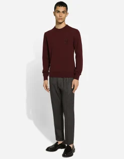 Cashmere round-neck sweater with DG embroidery