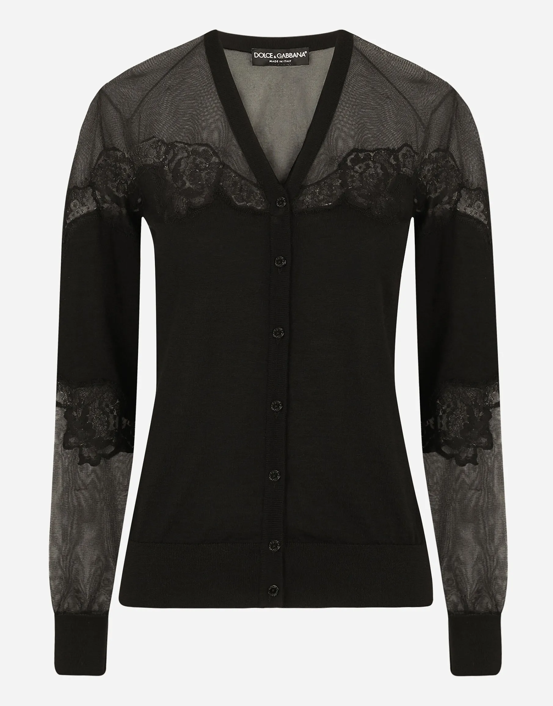 Cashmere, tulle and silk cardigan with lace