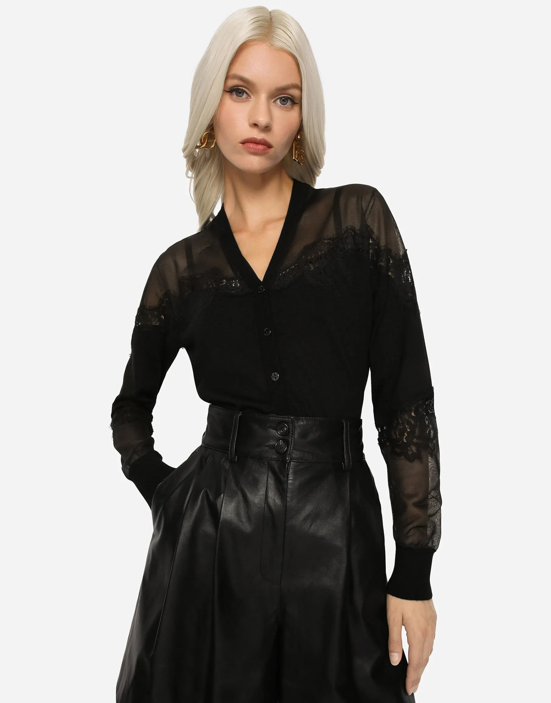 Cashmere, tulle and silk cardigan with lace