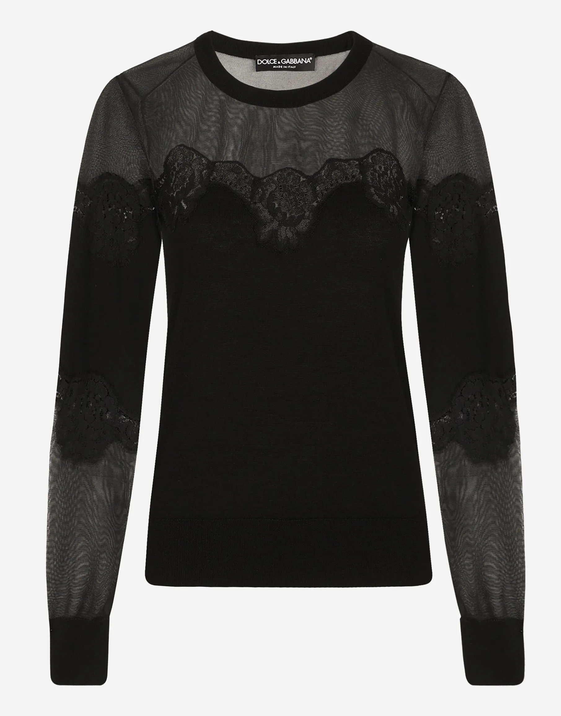 Cashmere, tulle and silk sweater with lace