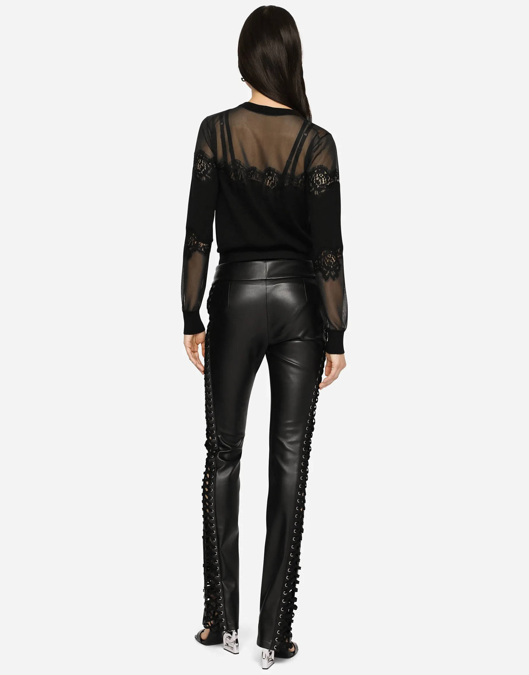 Cashmere, tulle and silk sweater with lace