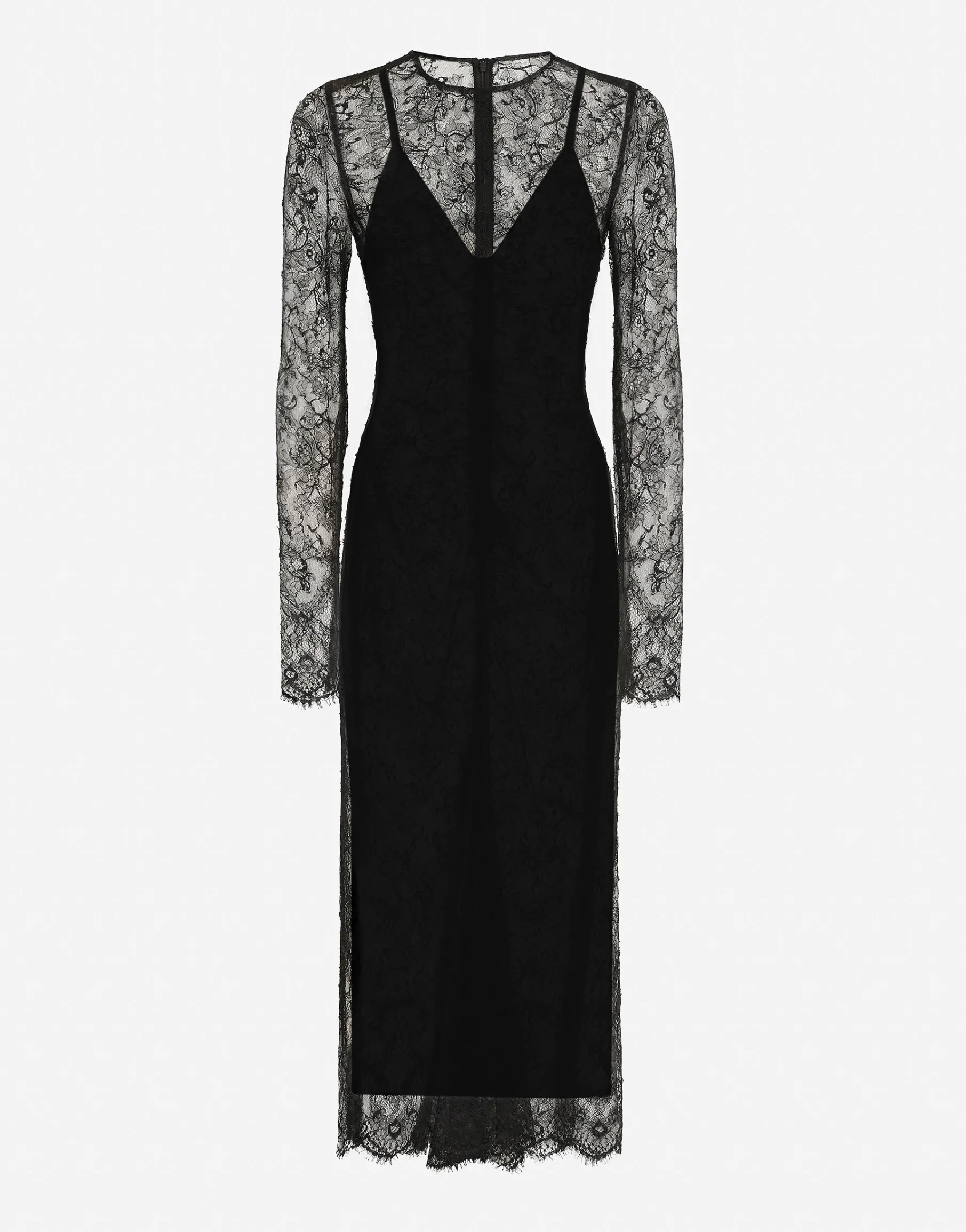 Chantilly lace fil coupé calf-length dress