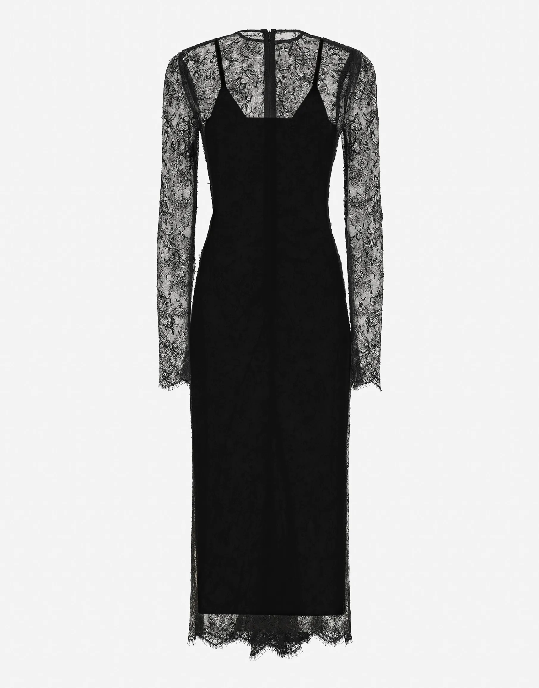 Chantilly lace fil coupé calf-length dress