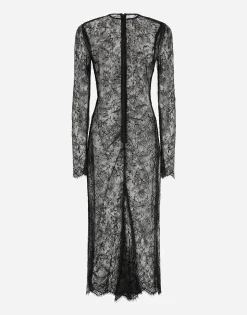 Chantilly lace fil coupé calf-length dress