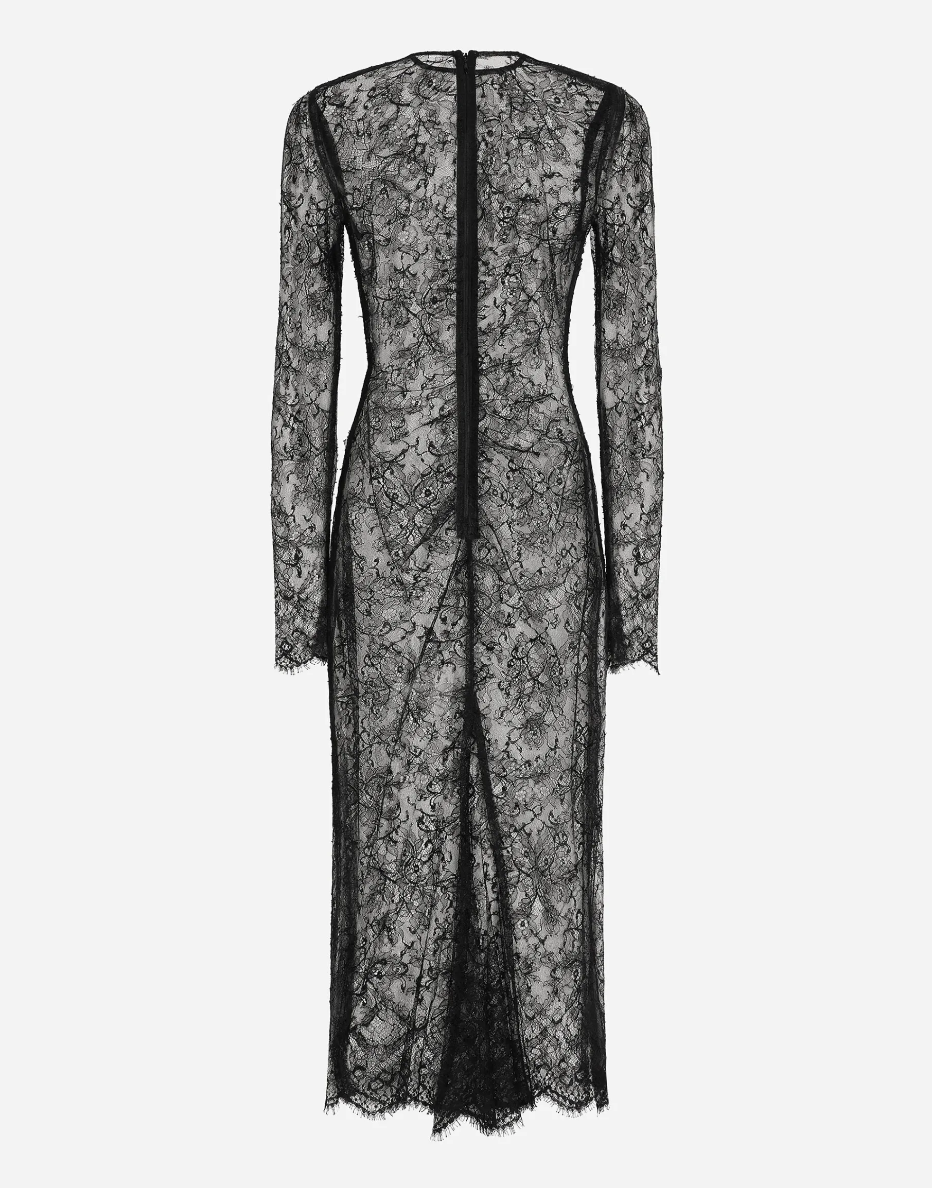 Chantilly lace fil coupé calf-length dress