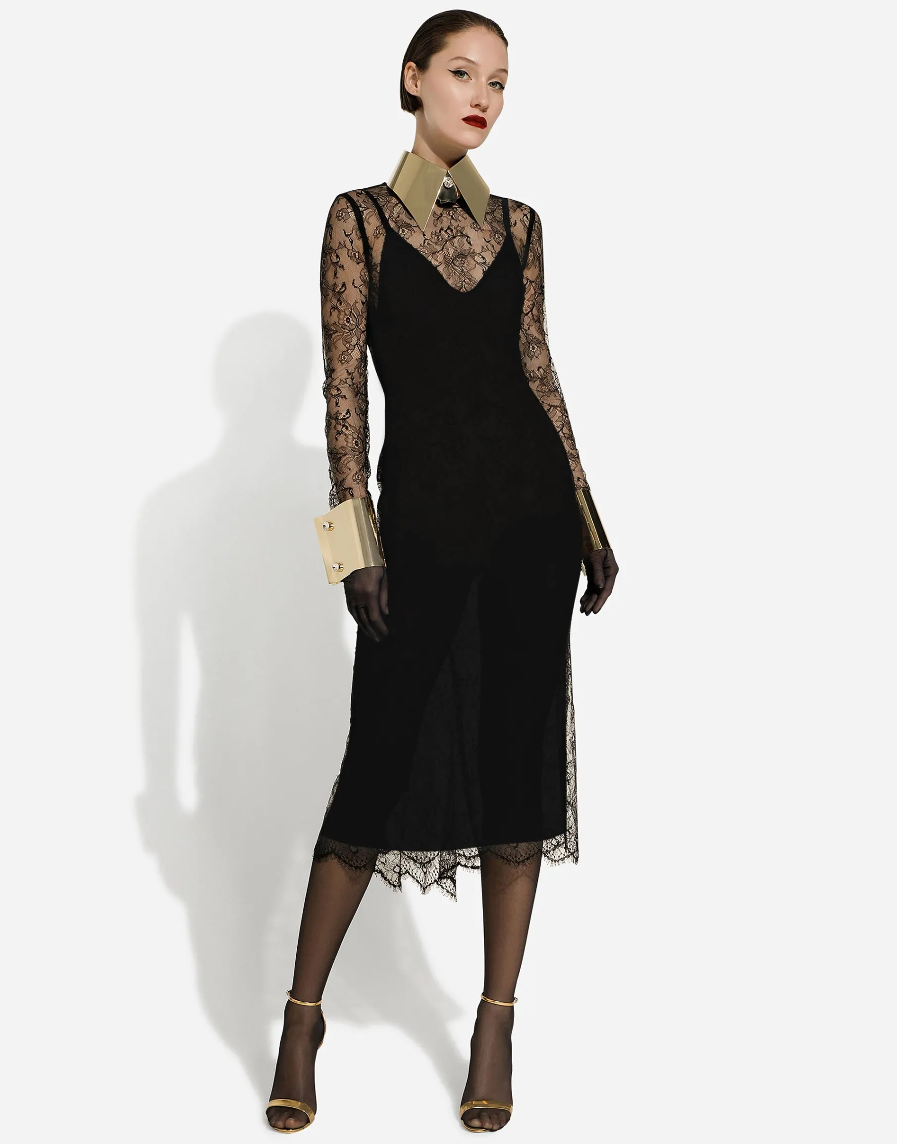 Chantilly lace fil coupé calf-length dress