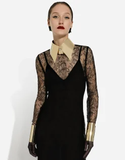 Chantilly lace fil coupé calf-length dress