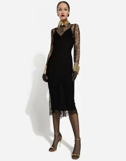 Chantilly lace fil coupé calf-length dress