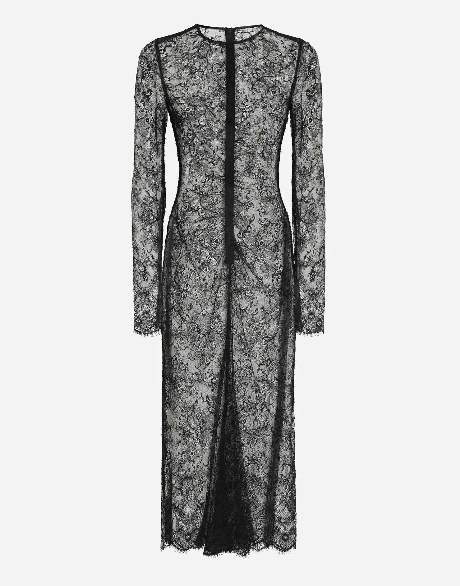 Chantilly lace fil coupé calf-length dress
