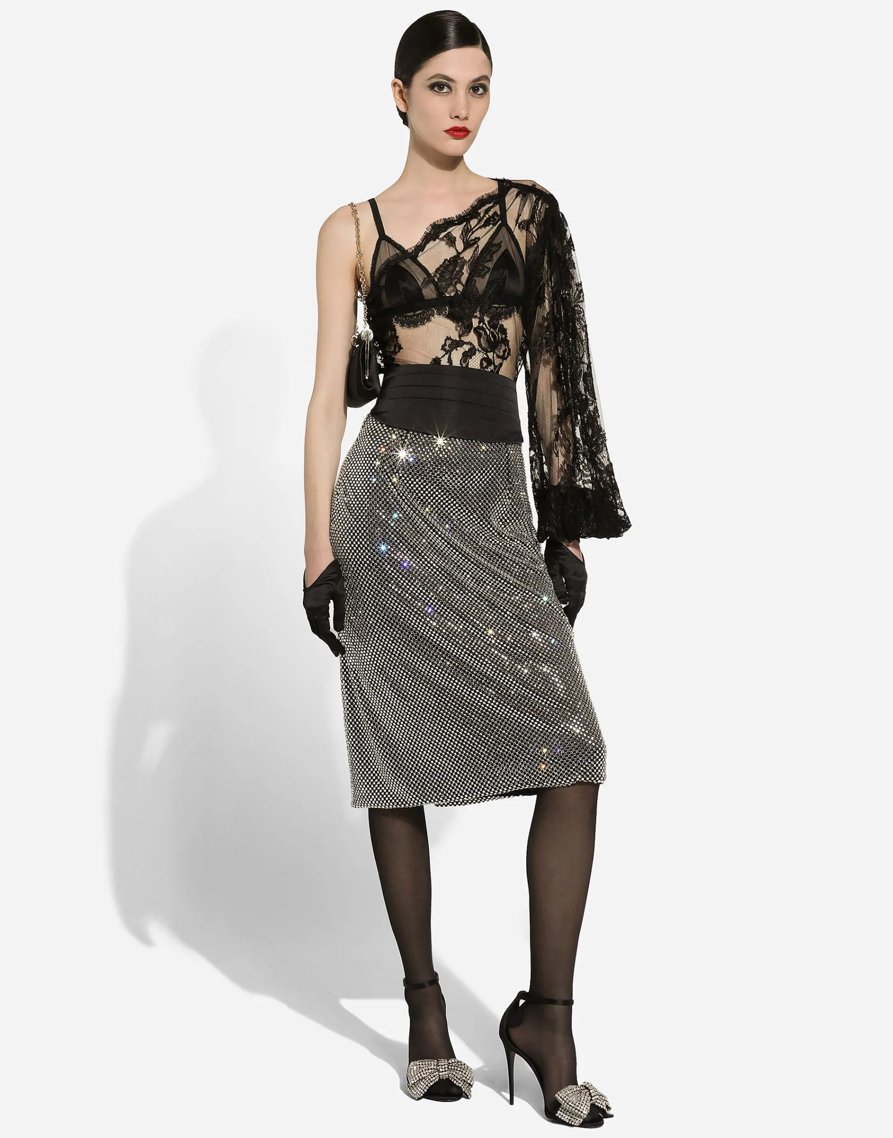 Chantilly lace one-shoulder blouse