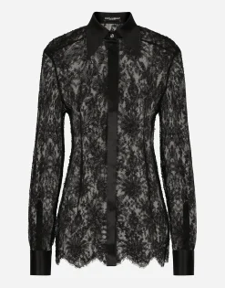 Chantilly lace shirt with satin details