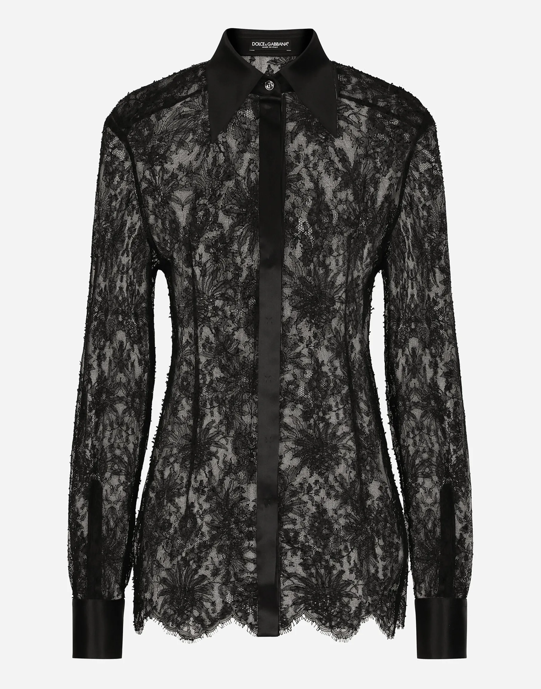 Chantilly lace shirt with satin details