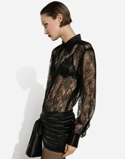 Chantilly lace shirt with satin details
