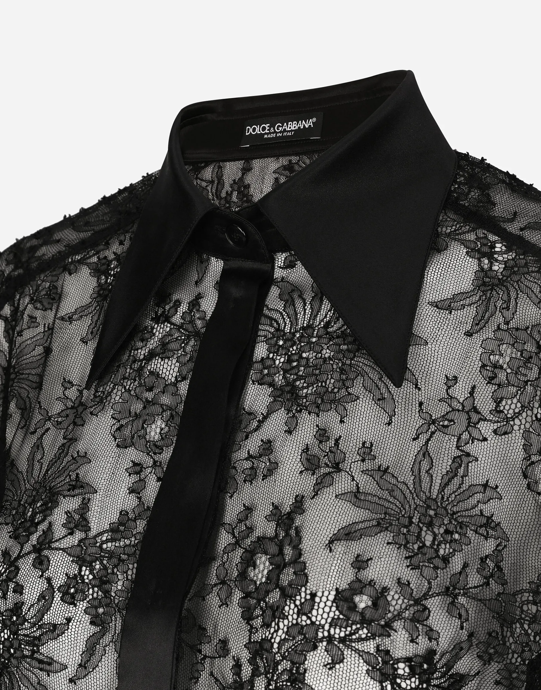 Chantilly lace shirt with satin details