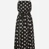 Charmeuse calf-length dress with all-over DG logo print