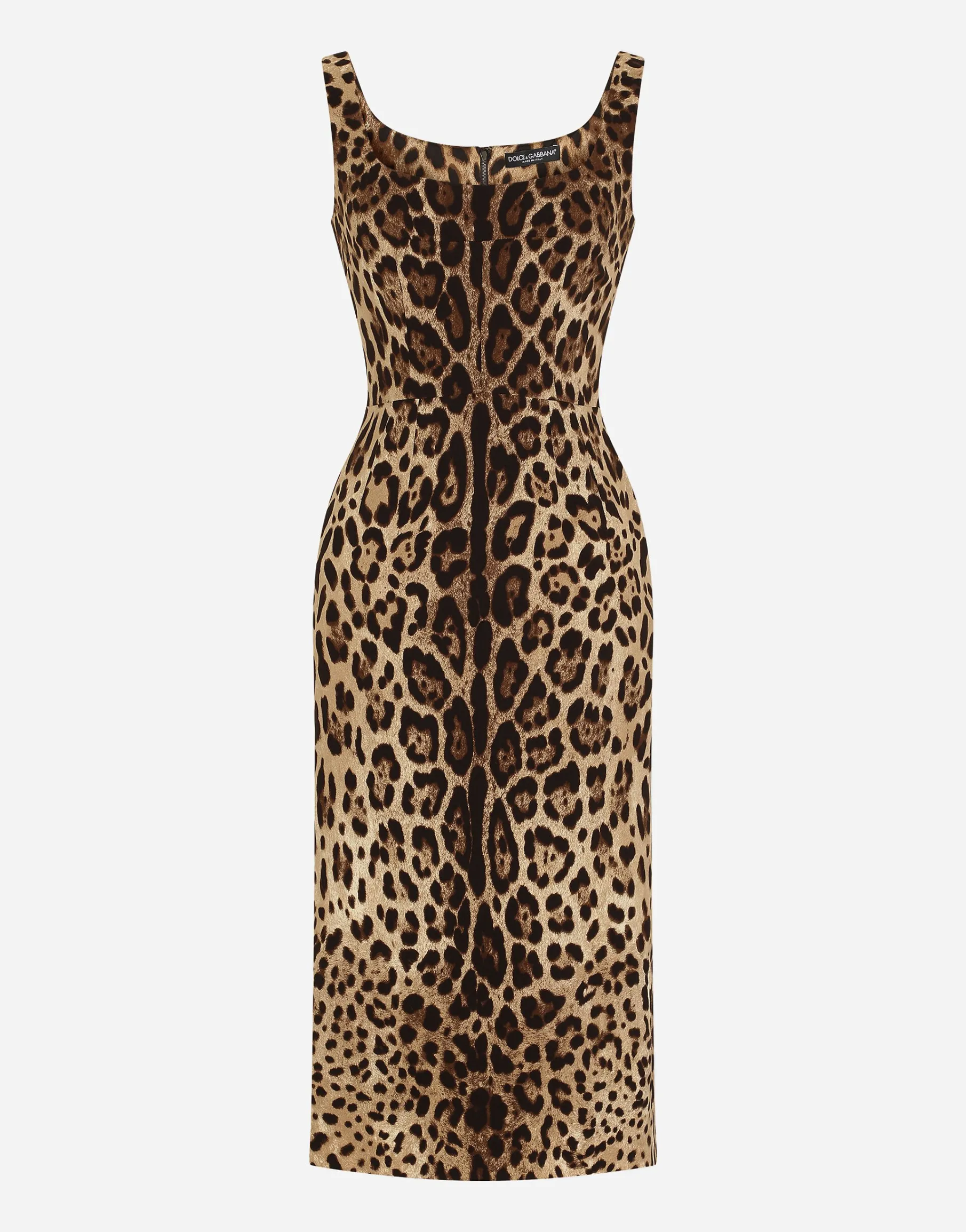 Charmeuse calf-length dress with leopard print