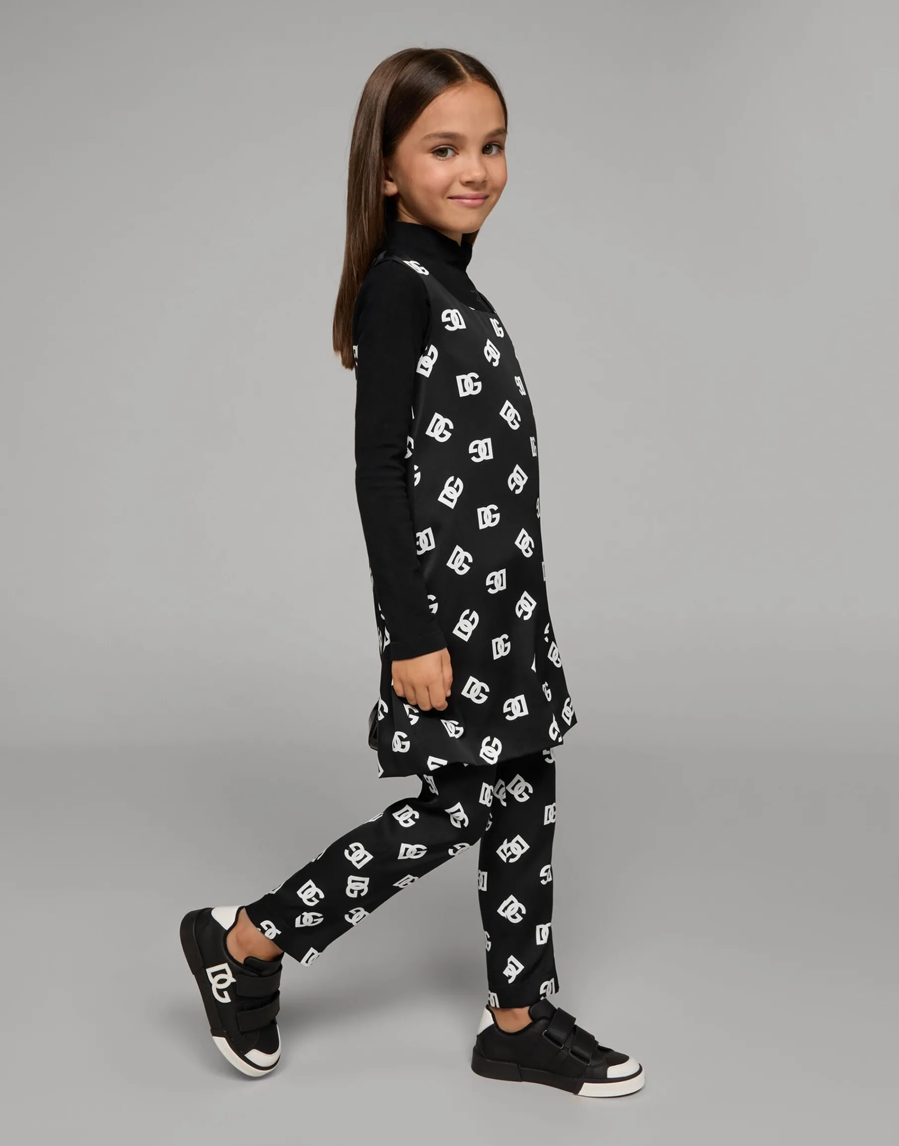 Charmeuse dress with DG logo print