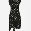 Charmeuse midi dress with draping and polka-dot print