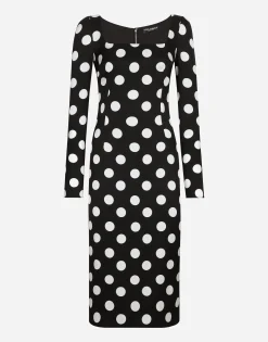 Charmeuse sheath dress with macro polka-dot print
