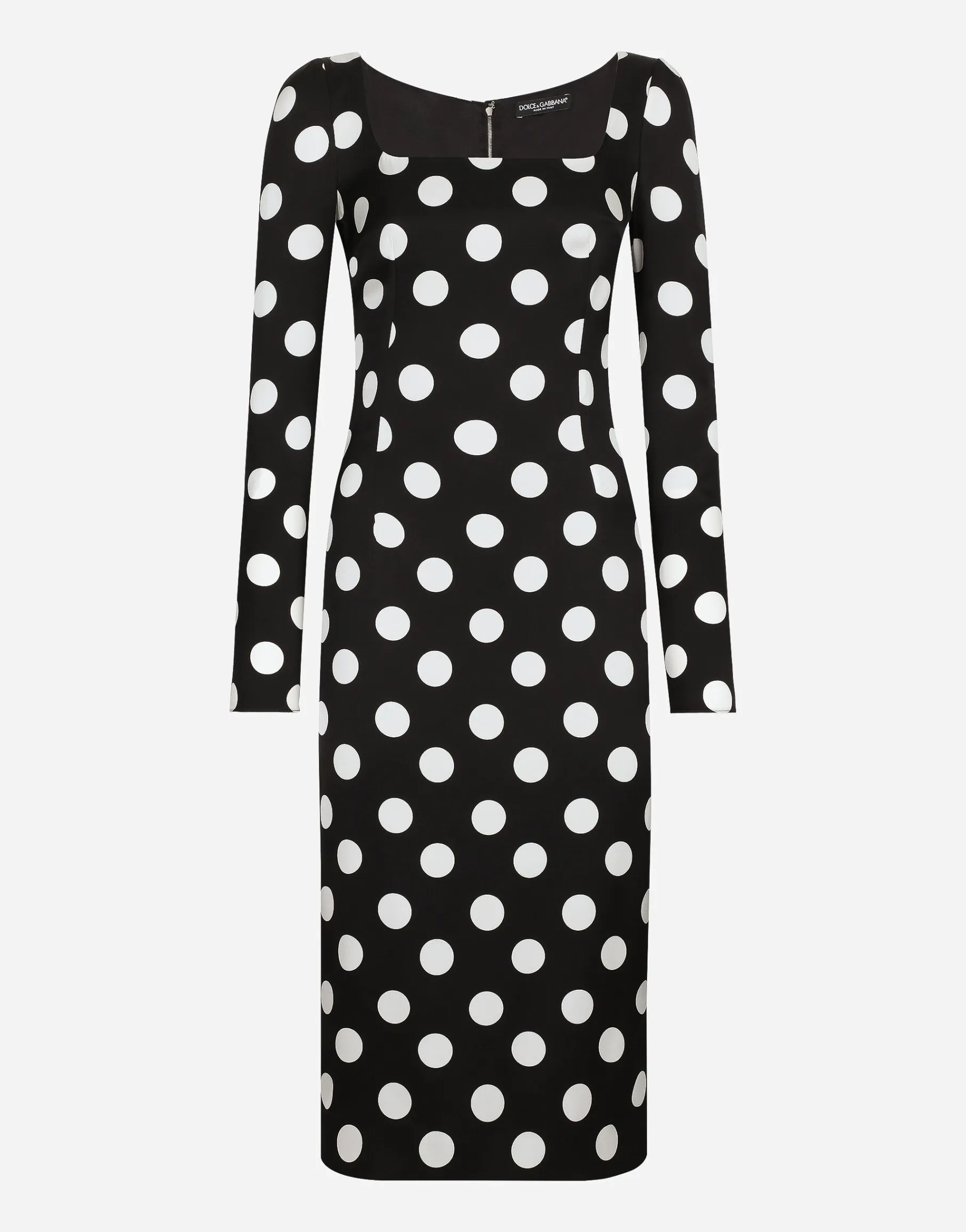 Charmeuse sheath dress with macro polka-dot print