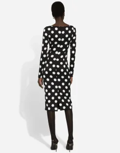Charmeuse sheath dress with macro polka-dot print