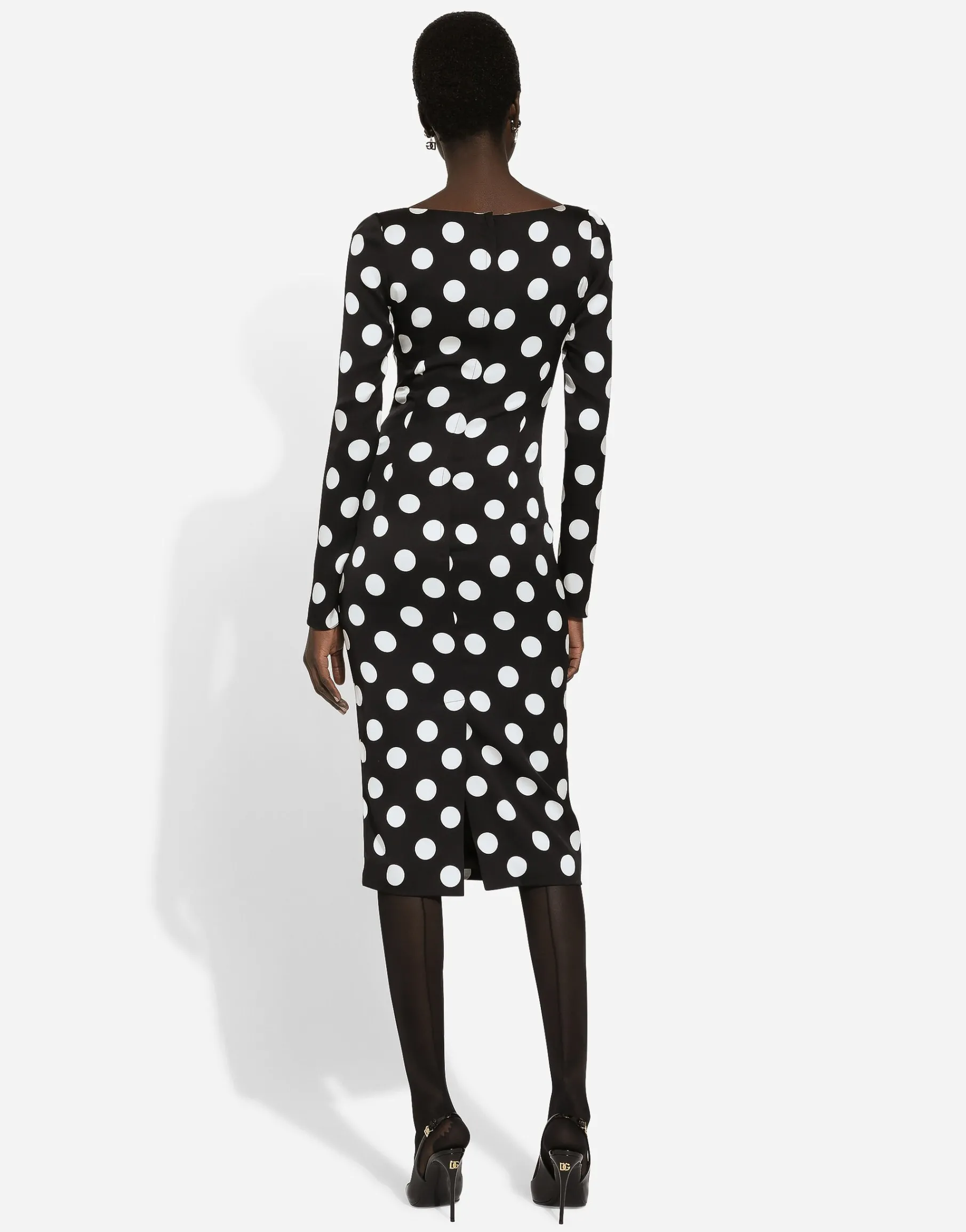 Charmeuse sheath dress with macro polka-dot print
