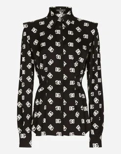 Charmeuse shirt with all-over DG logo print