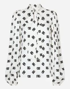 Charmeuse shirt with all-over DG logo print