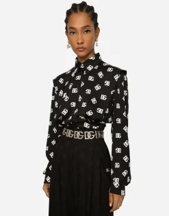 Charmeuse shirt with all-over DG logo print