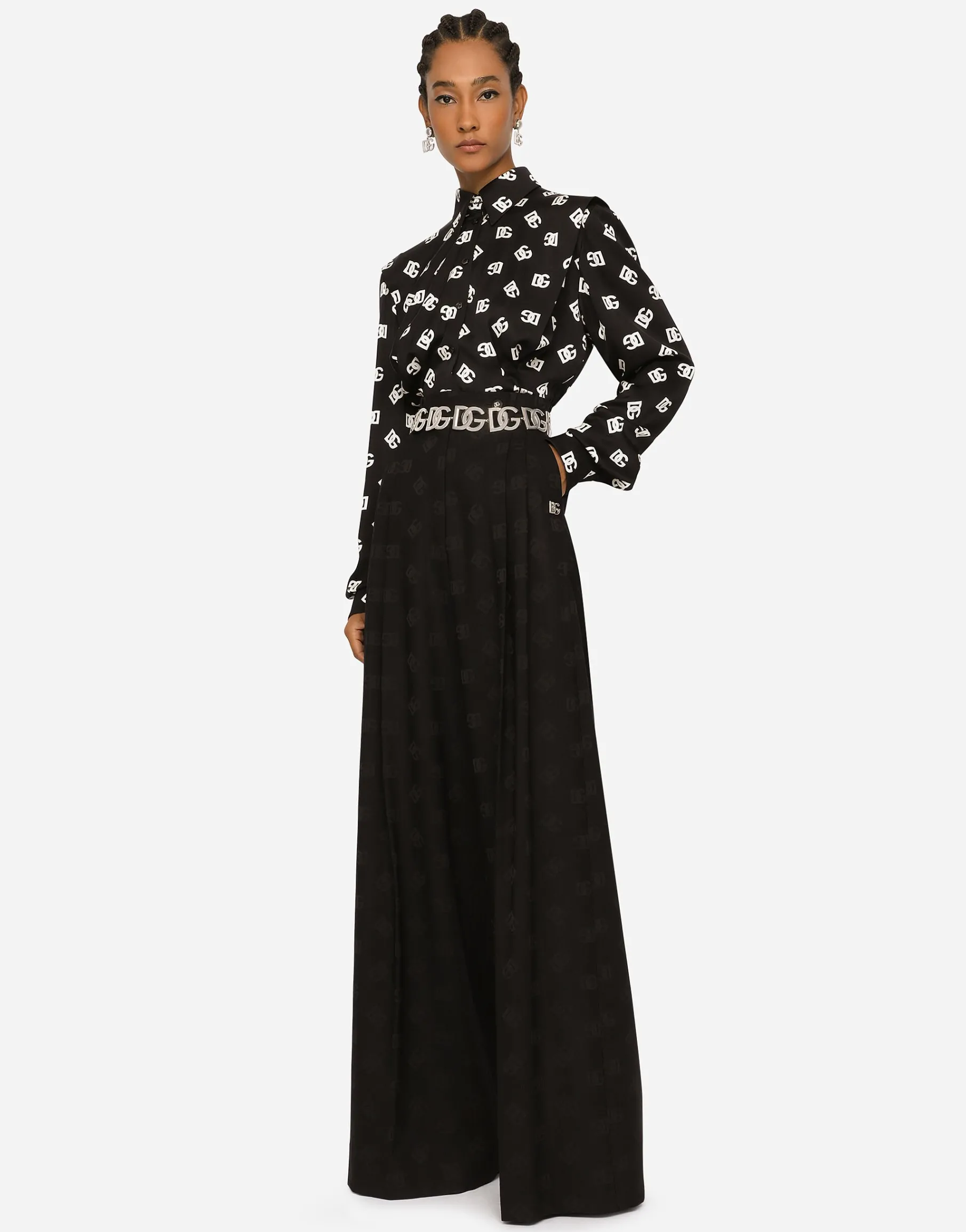 Charmeuse shirt with all-over DG logo print