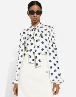 Charmeuse shirt with all-over DG logo print