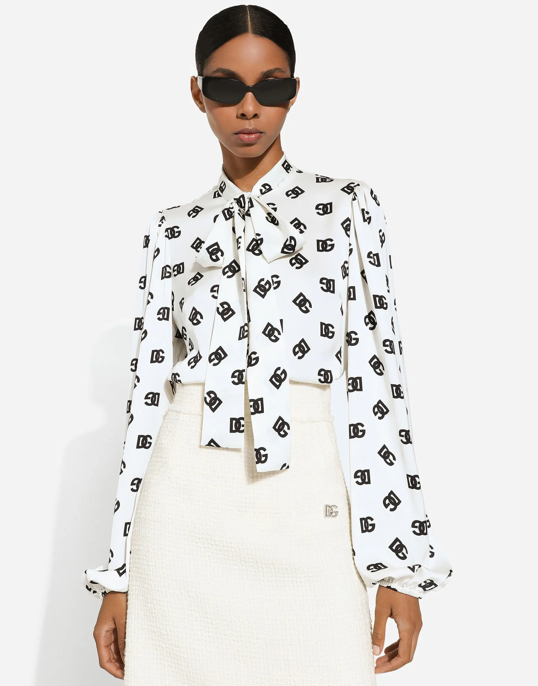 Charmeuse shirt with all-over DG logo print