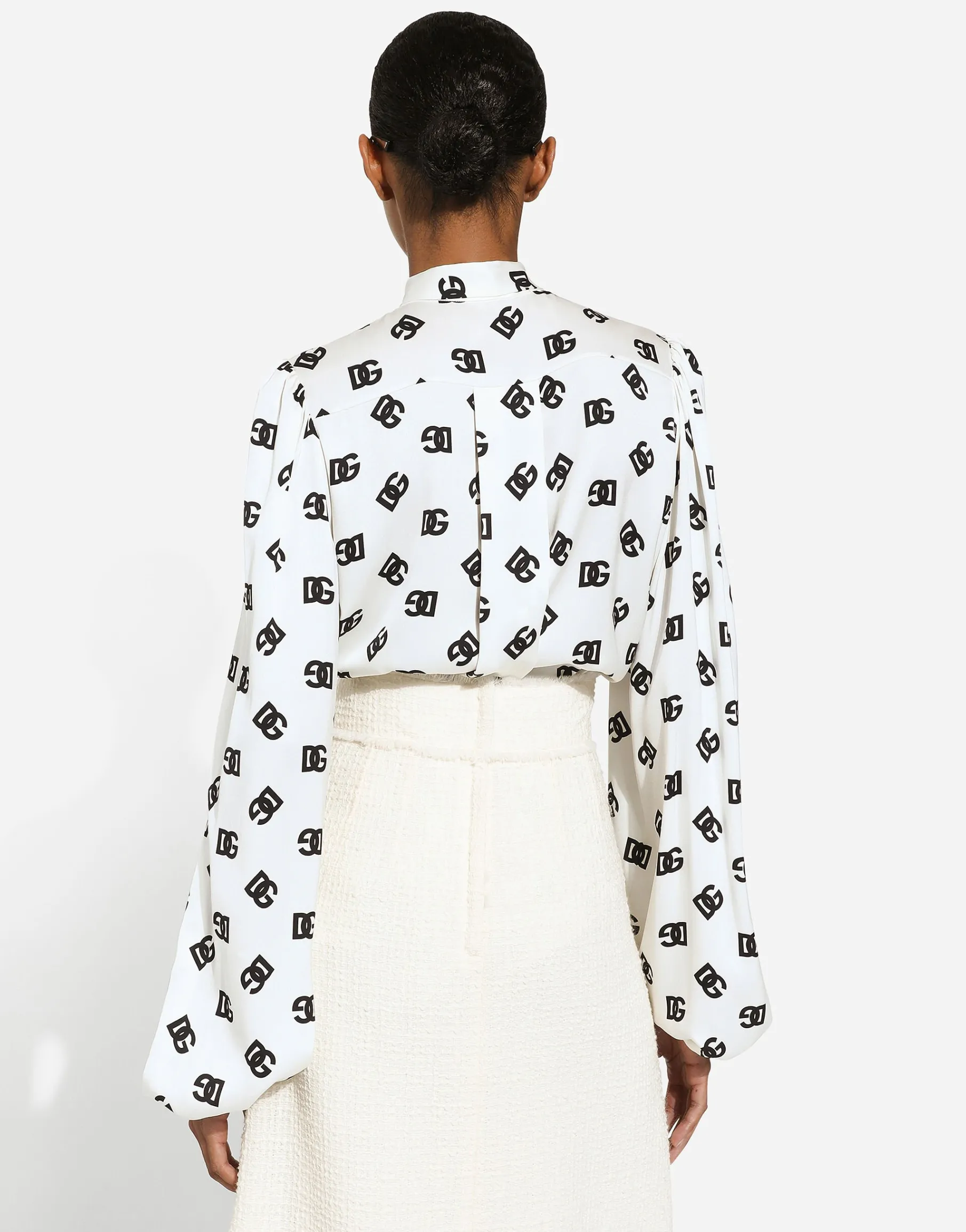 Charmeuse shirt with all-over DG logo print