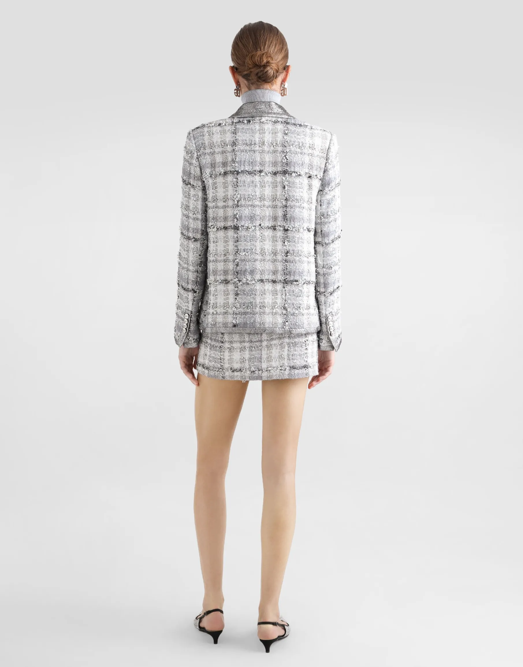 Check lurex raschel tweed miniskirt