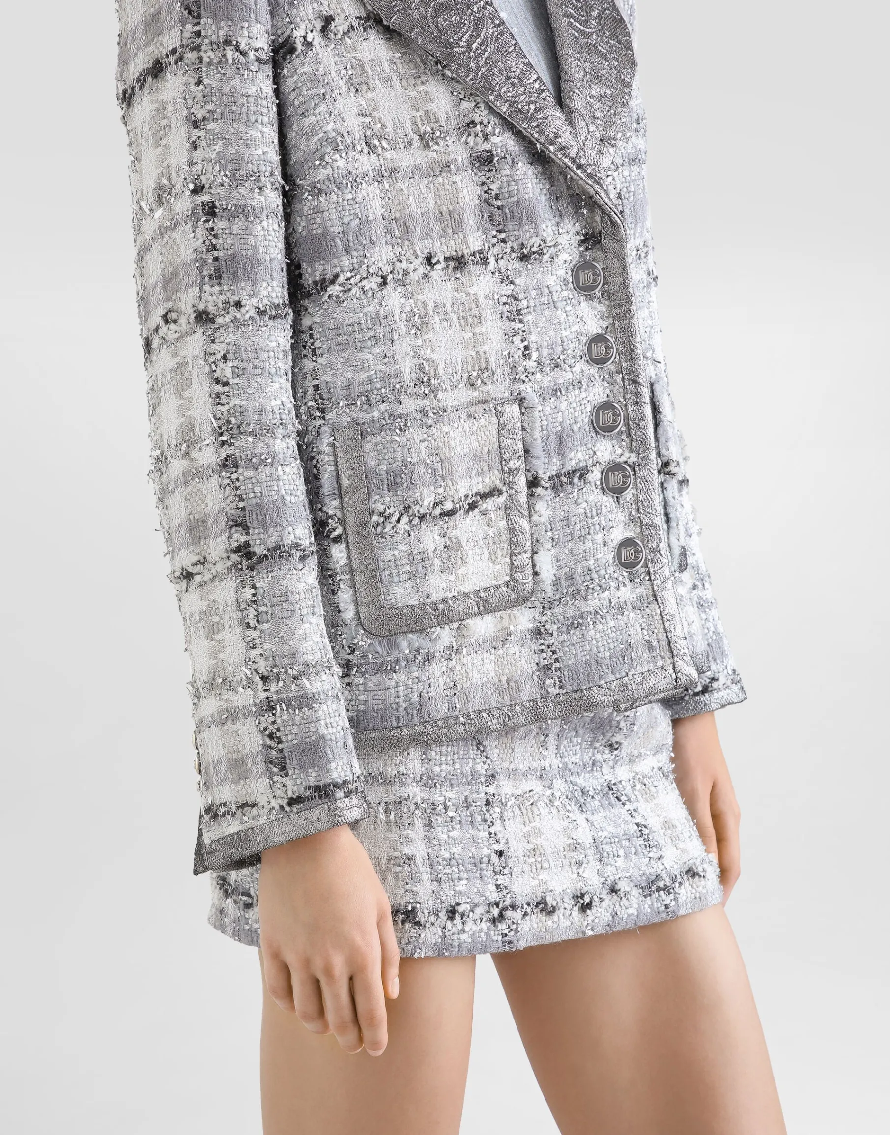 Check lurex raschel tweed miniskirt